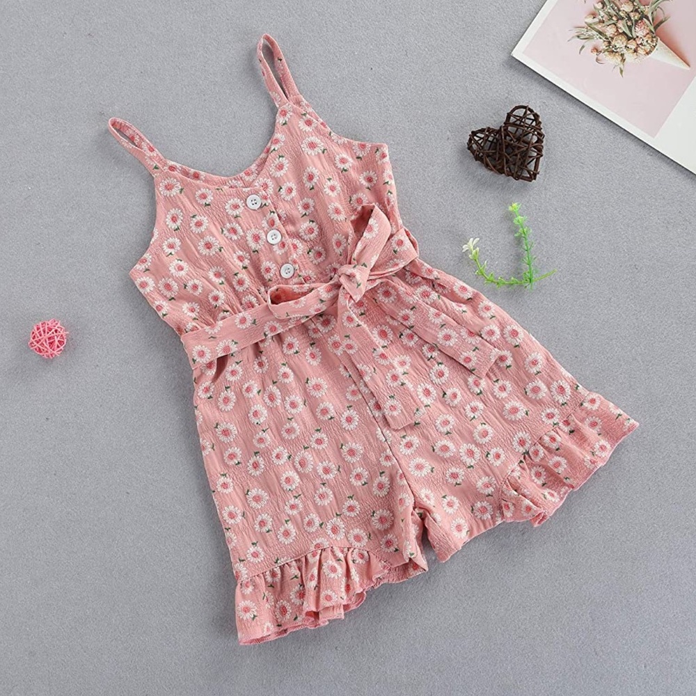 Toddler Girl Summer Jumpsuit Floral Print Strap Bodysuit Baby Girl Corset Romper